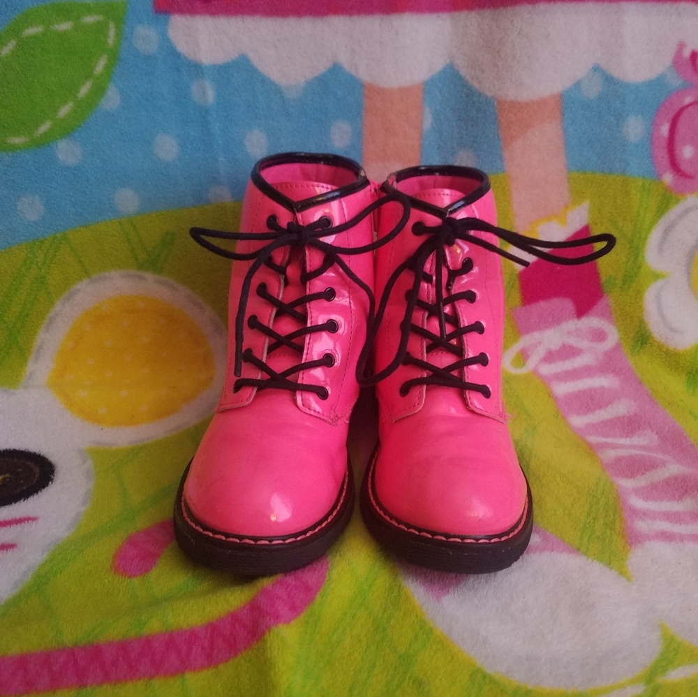 Patent leather combat boots